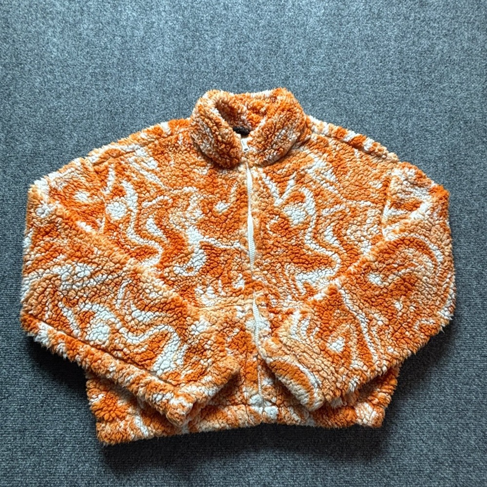 PacSun Orange Marble Swirl Sherpa Fleece Full Zip Jacket Mens Small Streetwear
